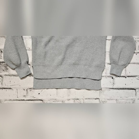 Pink Rose Gray Ribbed Knit V-Neck Sweater Balloon Sleeve Size Medium - Picture 8 of 10